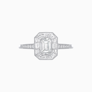 Art Deco Style Emerald Shape Halo Engagement Ring with Diamond